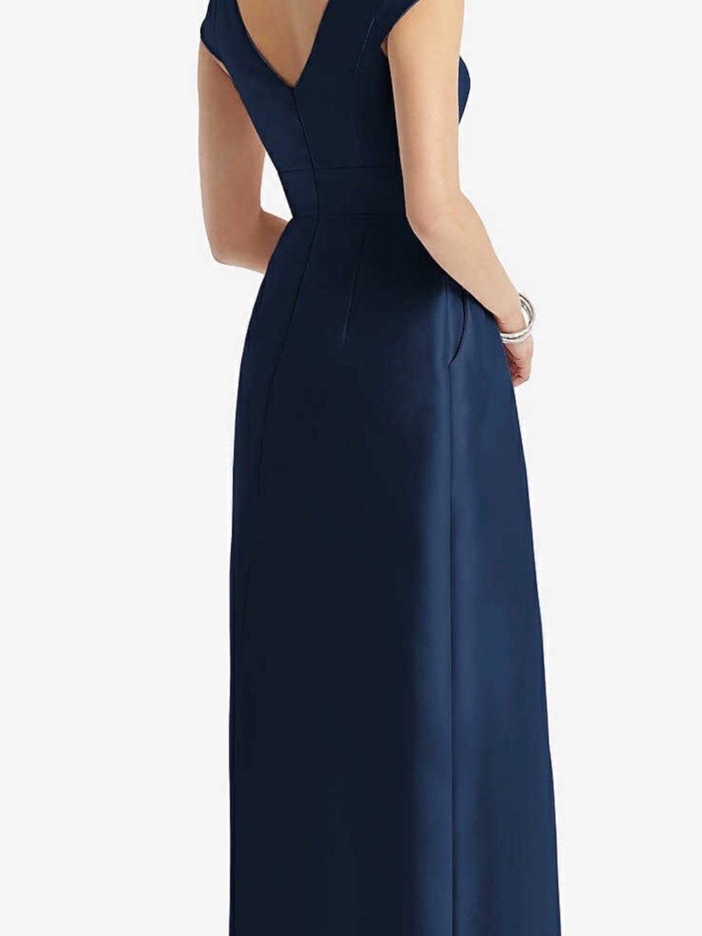 ALFRED SUNG Navy Cap-Sleeve Maxi Gown w pleated skirt and pockets 10R NWT - Picture 7 of 7